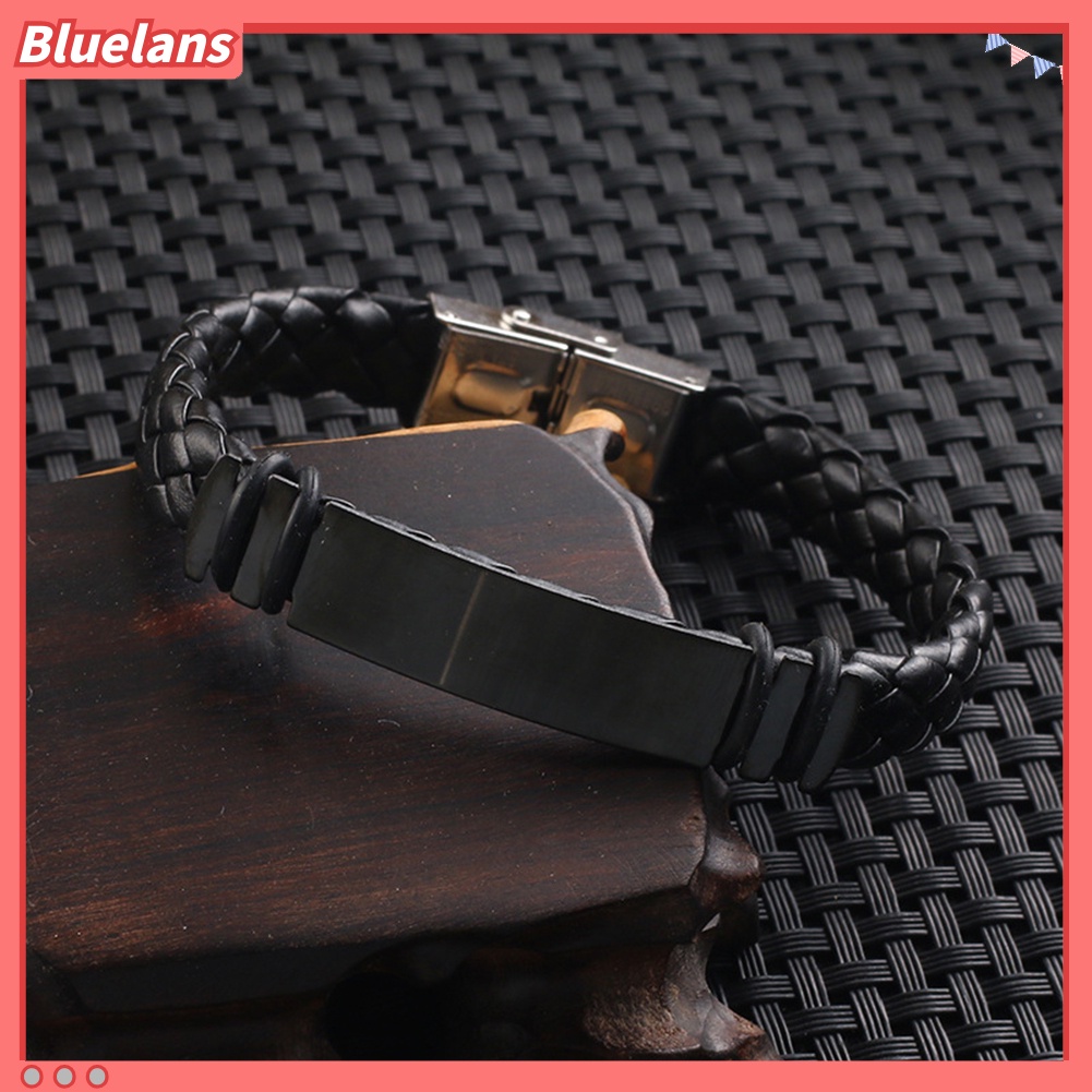 [BLS] Fashion Pria Silikon Faux Braided Leather Buckle Clasp Gelang Bangle Perhiasan