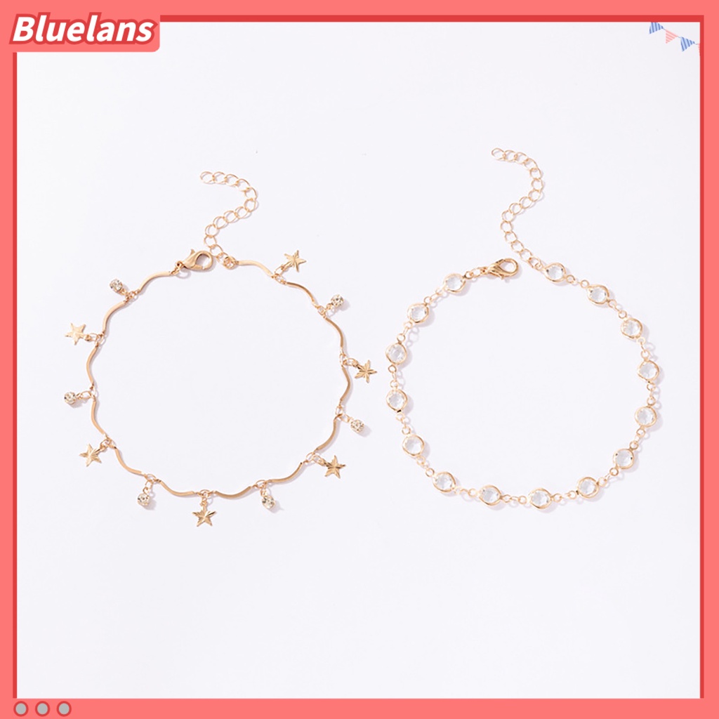 [BLS] 2pcs /Set Gelang Kaki Stackable All-match Adjustable Liontin Bintang Gelang Kaki Logam Untuk Pesta
