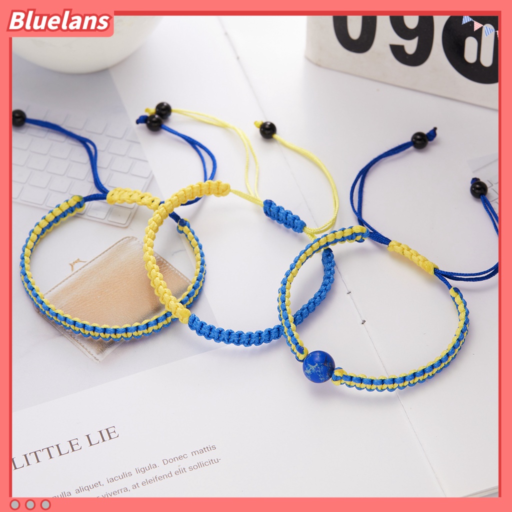 [BLS] Tenun Tangan Tali Kuat Dikepang Gelang Tahan Aus Gaya Etnik Biru Kuning Patchwork Adjustable Gelang Perhiasan Aksesoris