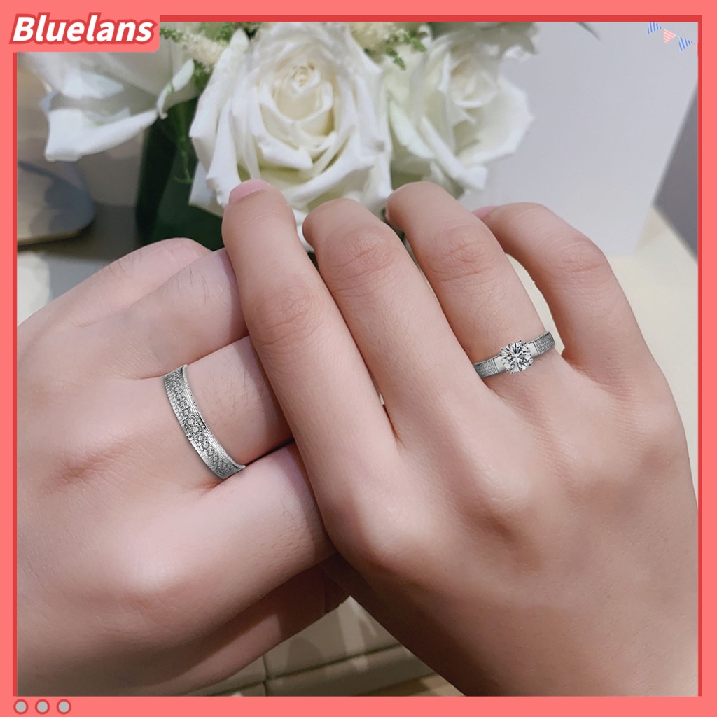 [BLS] 2pcs Cincin Pasangan Bentuk Geometri Cubic Zirconia Pria Wanita Shiny All Match Rings Untuk Pernikahan