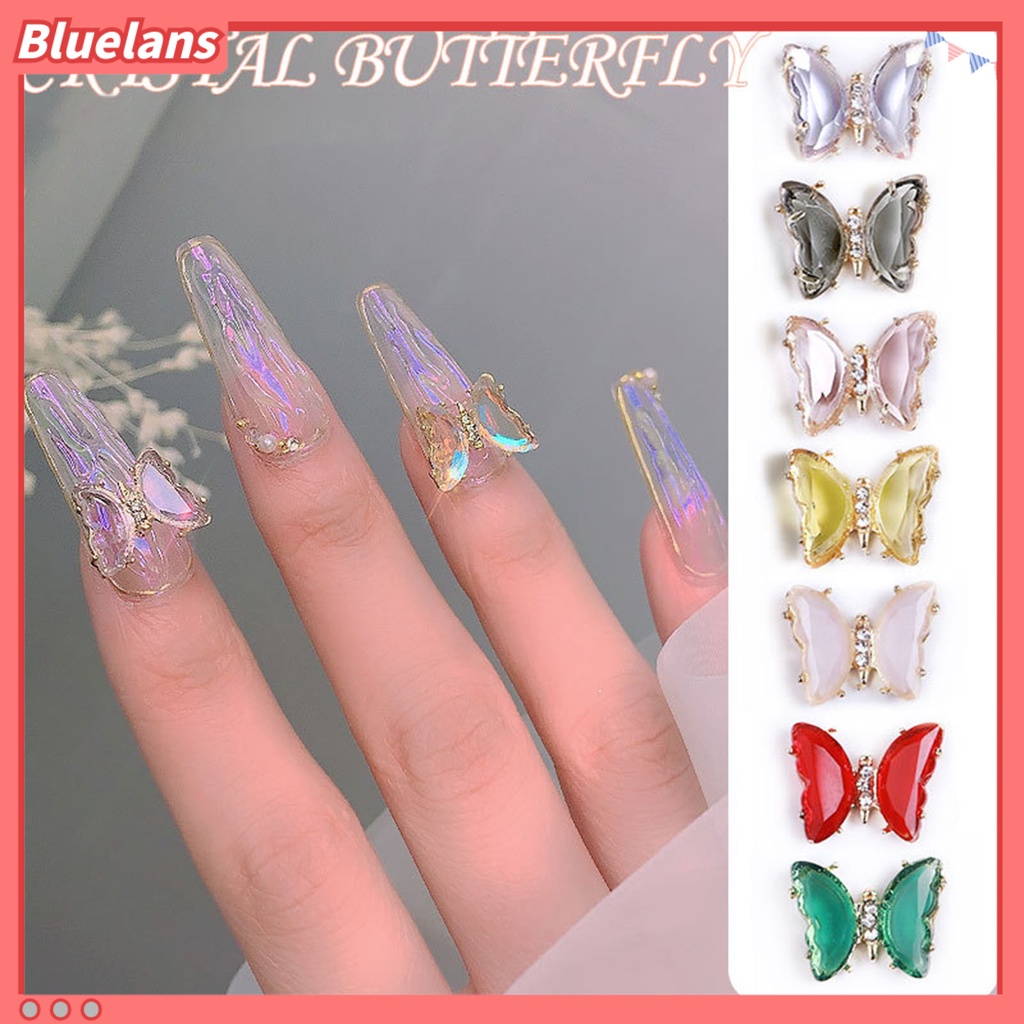 [BLM] 5pcs /Set Kuku Ornamen Kupu-Kupu Penembus Es 3D Colorful Shiny Manicure Crystal Butterfly Untuk Kecantikan