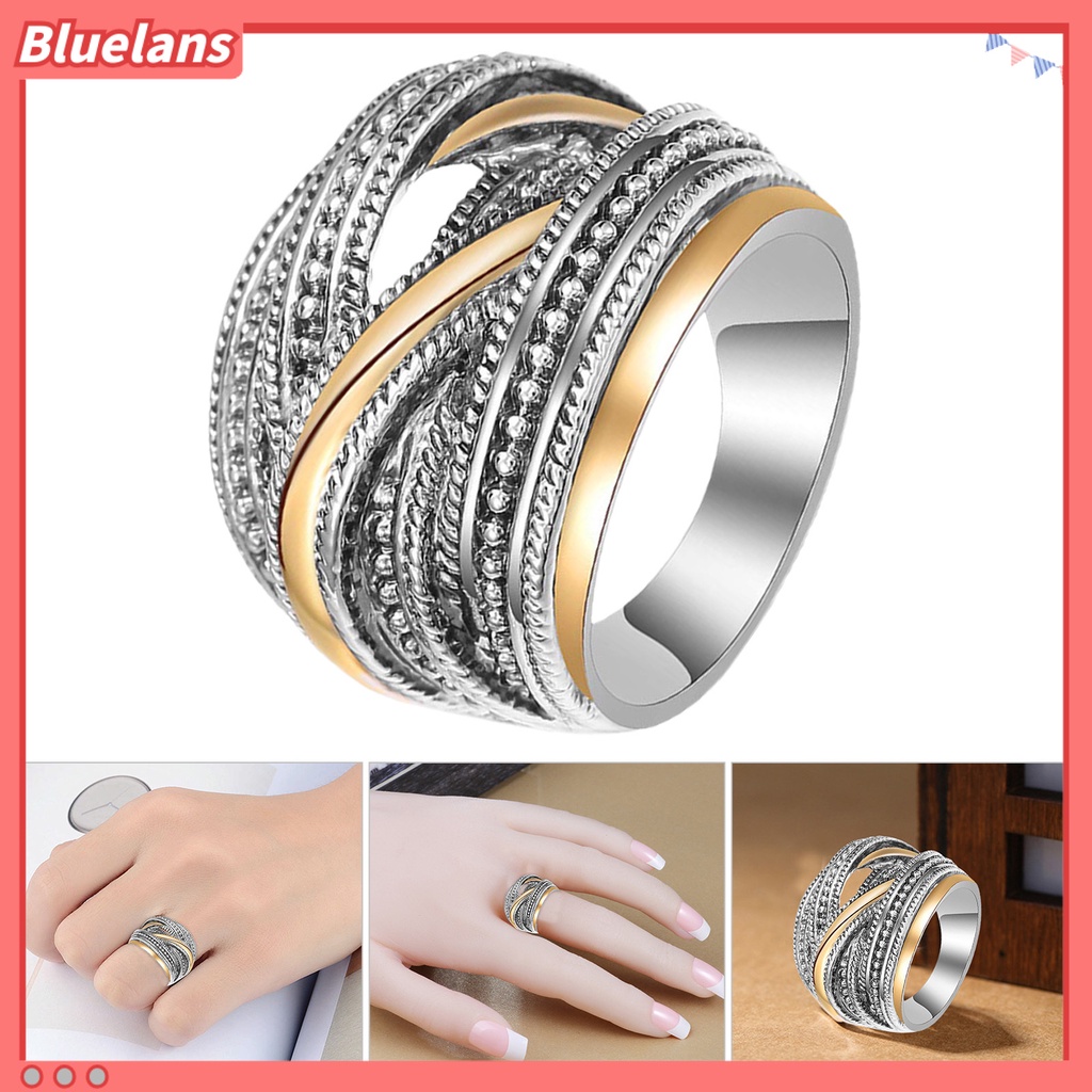 [BLS] Band Cincin Pengerjaan Indah Aplikasi Lebar Alloy Geometris Antik Jari Cincin Untuk Pakaian Sehari-Hari