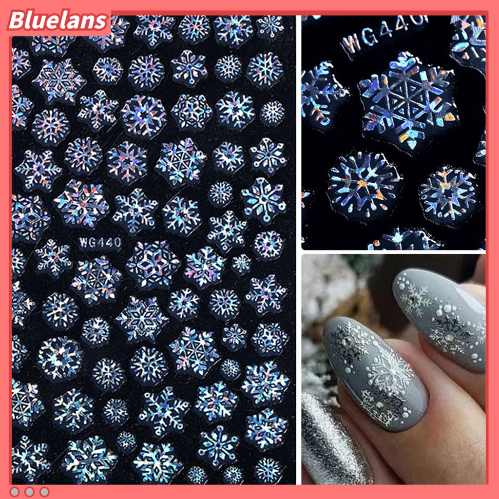 [BLM] Stiker Kuku Gaya Natal Motif Snowflake Gambar Hidup Salju Putih Stiker Timbul Xmas Charms Untuk Manicure