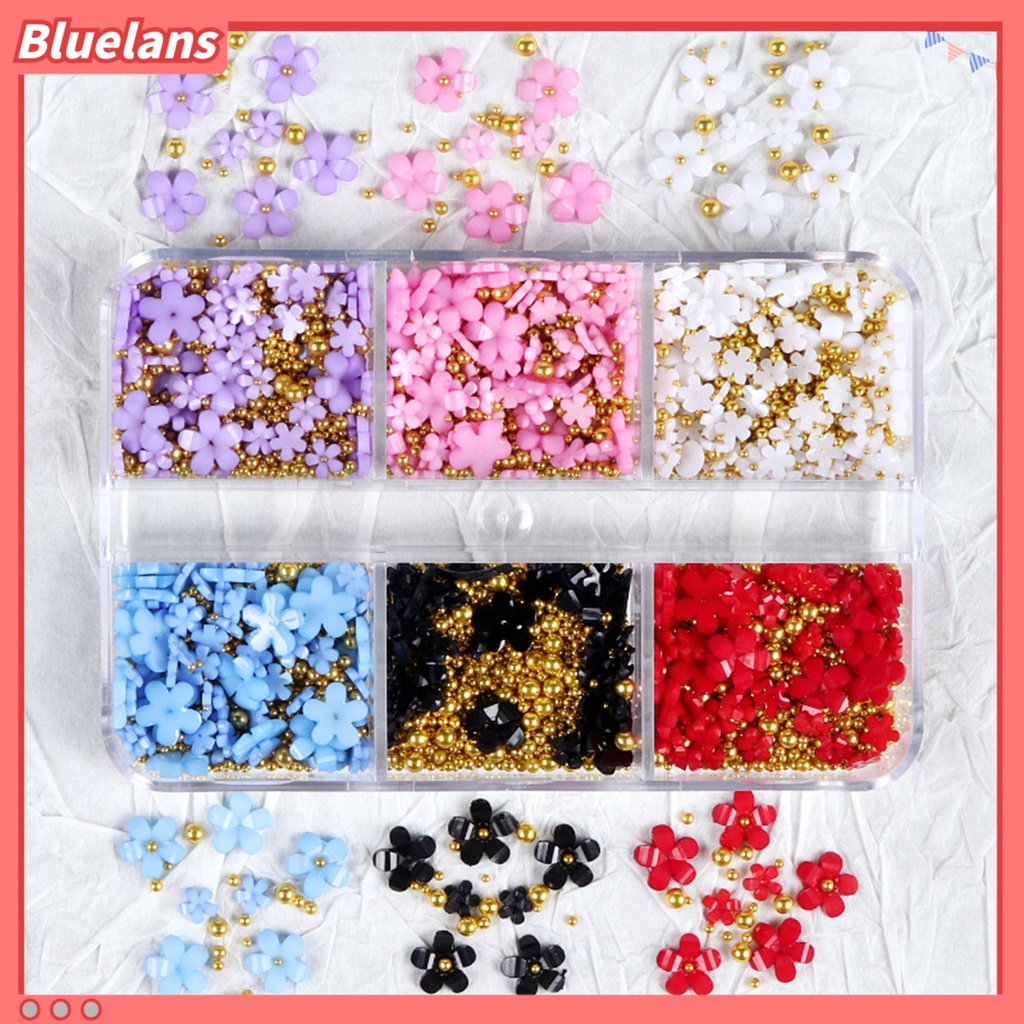 [BLM] 6kisi Manikur Dekorasi Bergaya Compact Resin Lima Kelopak Bunga Nail Art Perhiasan Untuk Phone Case