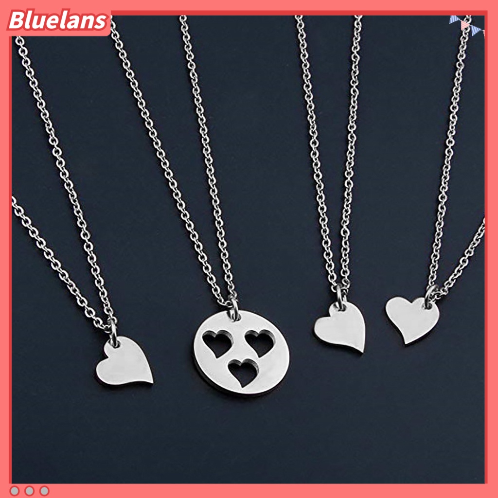 [BLS] 1pc/1 Set Liontin Kalung Beberapa Layer Finishing Terang Hollowed Heart Pendant Berbentuk O Rantai Leher Dekorasi Perhiasan Geometris Kalung Stainless Steel Untuk Pesta