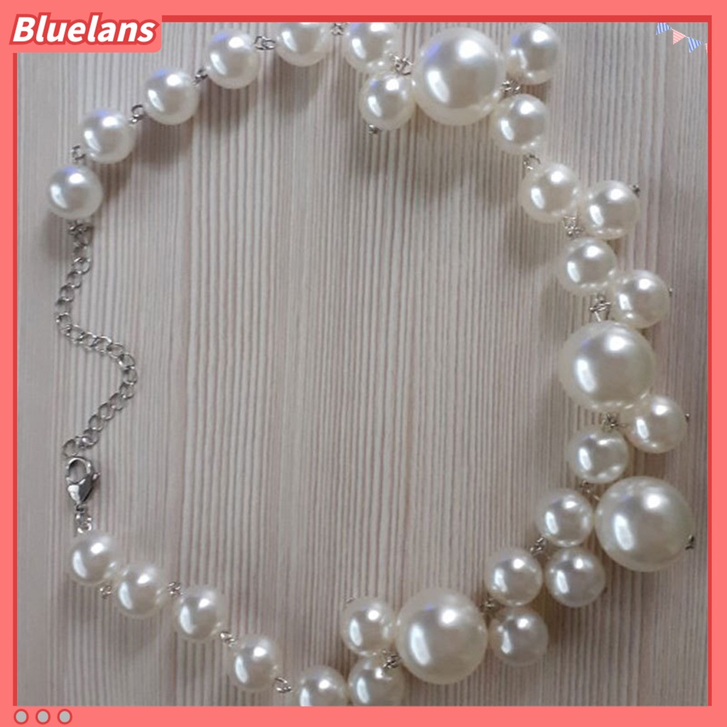 [BLS] Wanita Kalung Berlebihan Manik-Manik Tidak Teratur Elegan Ekstensi Rantai High Gloss Mutiara Imitasi Klavikula Kalung Fashion Perhiasan
