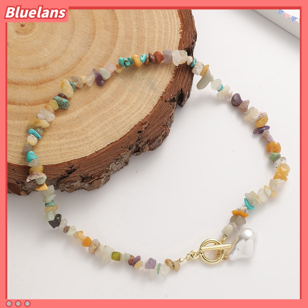 [BLS] Wanita Kalung Tidak Teratur Warna-Warni Batu Alam Manik-Manik Rantai Gaun Elegan Fashion Perhiasan Batu Kalung Mutiara Imitasi Klavikula Rantai Perhiasan Hadiah