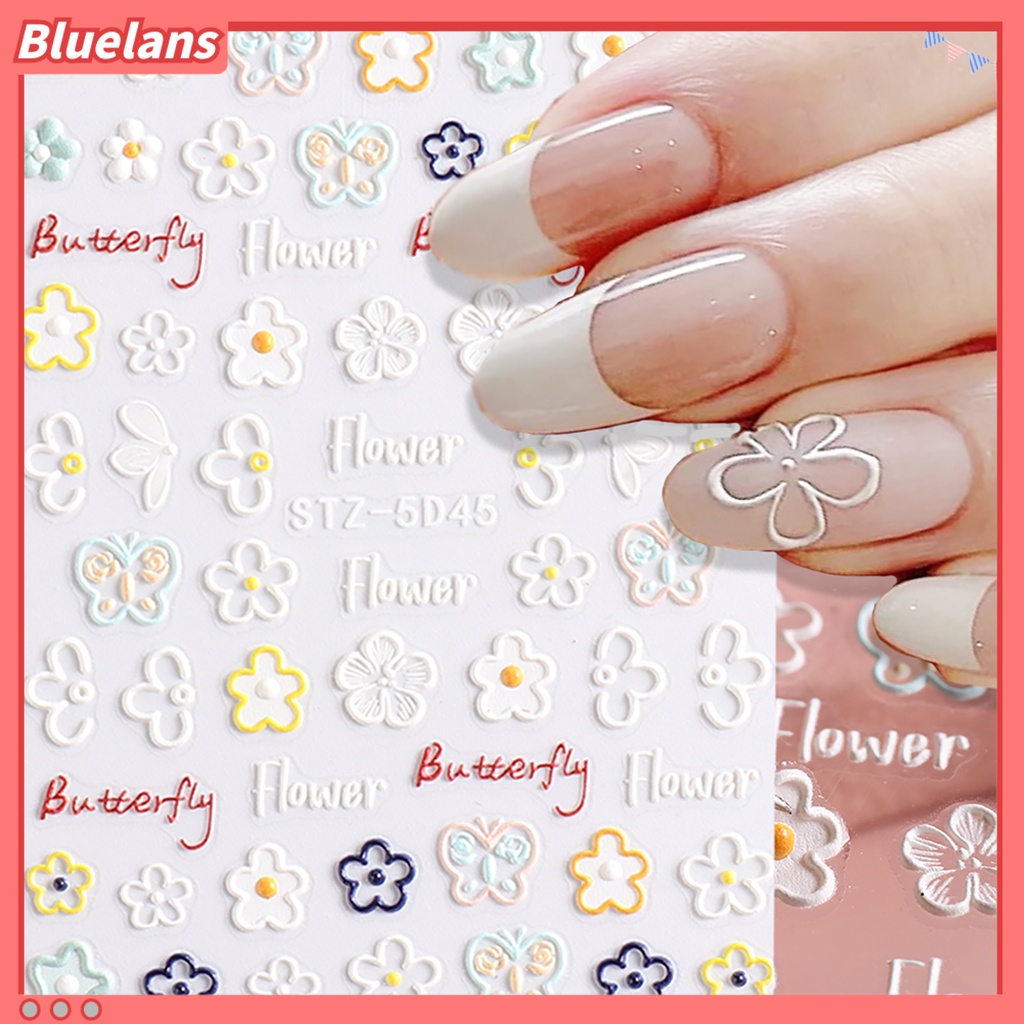 [BLM] Timbul Stiker Kuku Bunga Kupu-Kupu Hati Indah Decal DIY Nail Art Huruf Inggris 5D Dekorasi Kuku Stiker Perlengkapan Kuku
