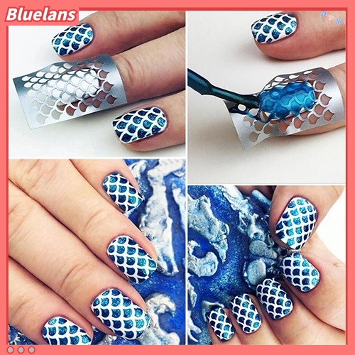 [BLM] 1lembar DIY Mudah Digunakan Manicure Irregular Hollow Stensil Nail Art Stiker Cap