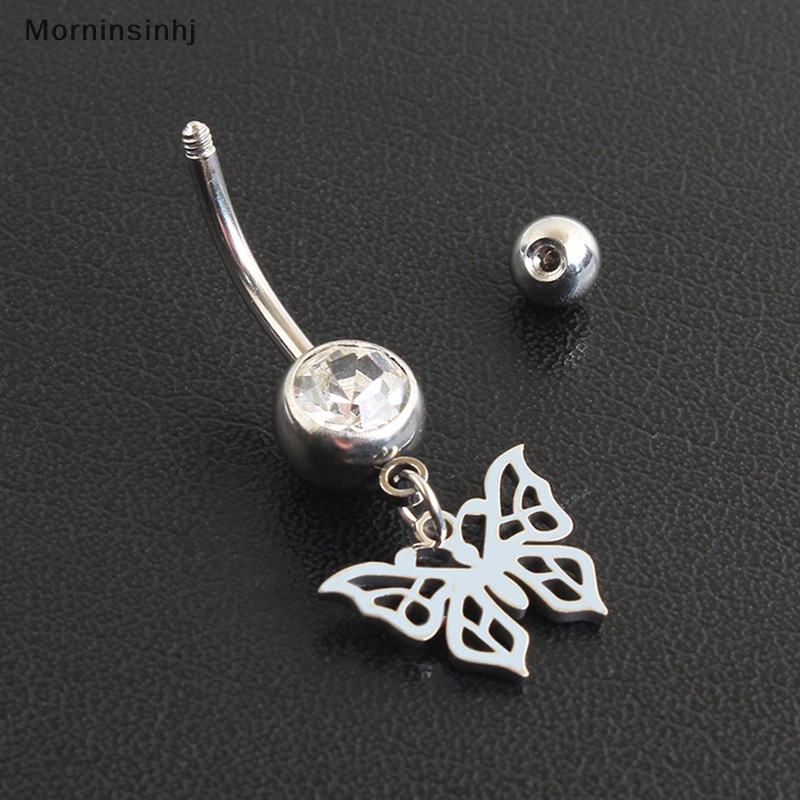 Mornin Hollow Butterfly Menjuntai Pusar Kuku Warna Silver Navel Ring Stainless Steel Belly Button Rings Untuk Wanita Perhiasan Tubuh id