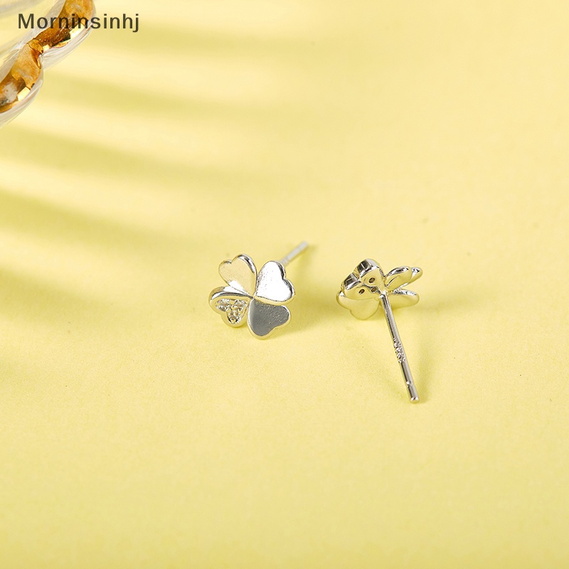 Mornin 1pasang Plaum Plated Perhiasan Telinga Sederhana Warna Perak Beruntung Empat Daun Clover Zircon Stud Earring Untuk Wanita Gadis Perhiasan id