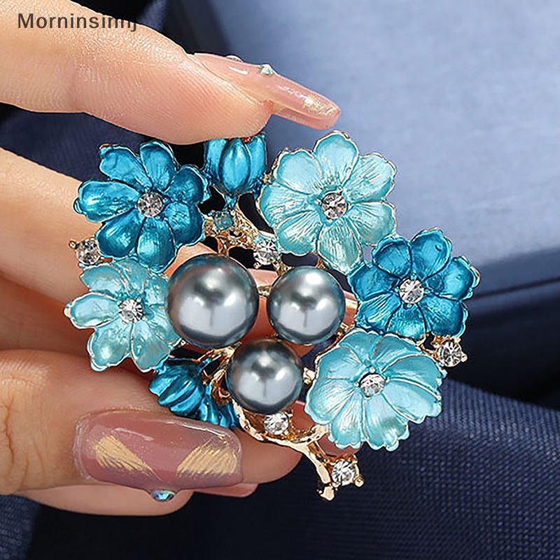 Mornin 1 Pc Mutiara Besar Biru Enamel Bros Wanita Paduan Berlian Imitasi Pernikahan Perjamuan id