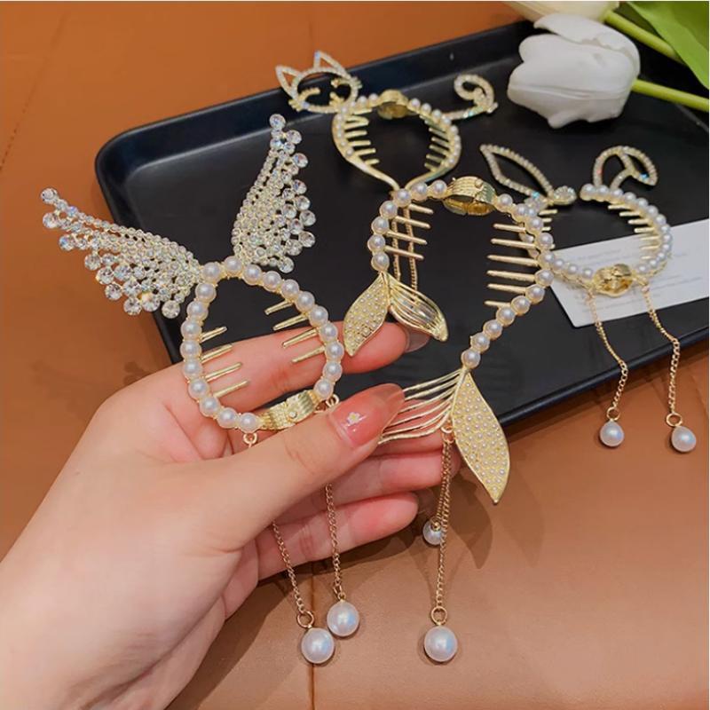 Fringed pearl hairpin girl Lucu Kartun Sayap Malaikat Telinga Kelinci Korea Berkilau Hiasan Rambut Berlian