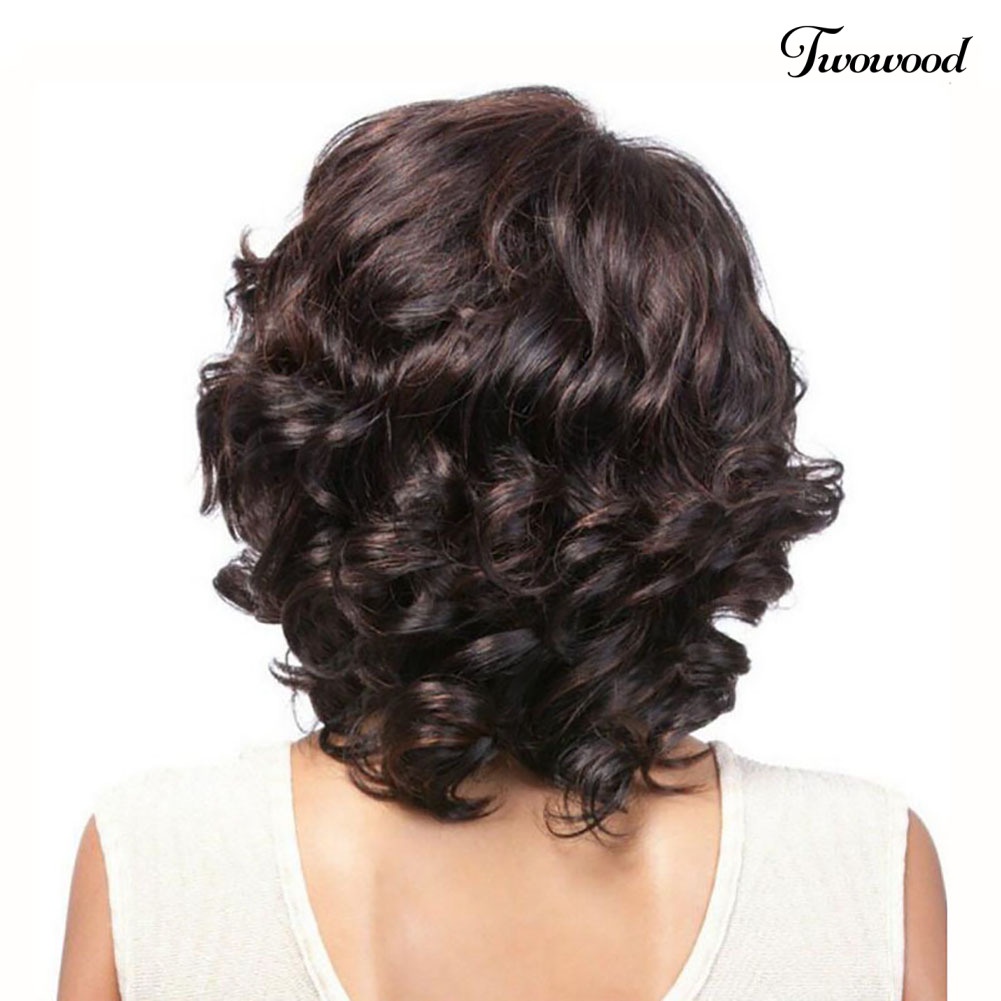 Twowood Fashion Pendek Keriting Wig Serat Sintetis Menawan Wanita Pesta Harian Sopak