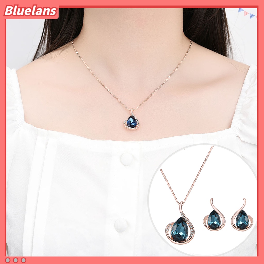 [BLS] 1set Kalung Anting Set Bersinar Bentuk Tetesan Air Kilau Terang Temperamen Menarik Berdandan Elektroplating Wanita Pesta Kristal Imitasi Set Perhiasan Aksesori Pesta