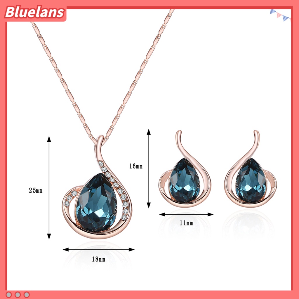 [BLS] 1set Kalung Anting Set Bersinar Bentuk Tetesan Air Kilau Terang Temperamen Menarik Berdandan Elektroplating Wanita Pesta Kristal Imitasi Set Perhiasan Aksesori Pesta