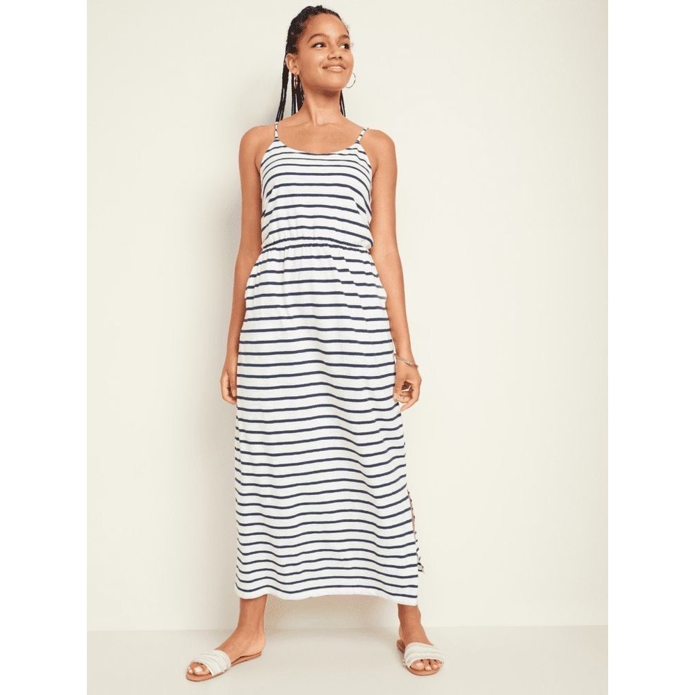 Oldnavy Waist-Defined Striped Slub-Knit Maxi Cami Dress