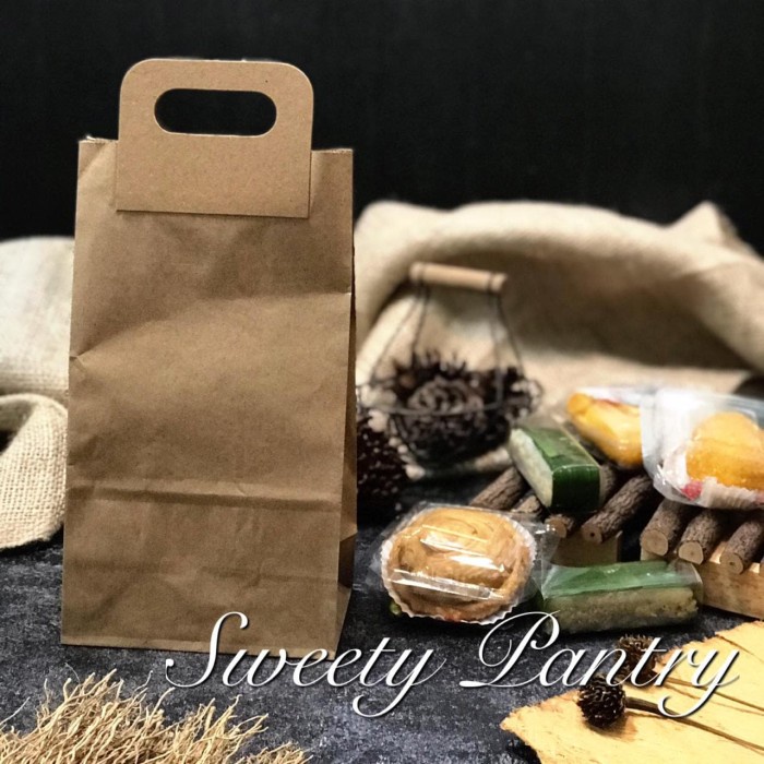 

[SC] PBSH2313 - paper bag /kantong kertas roti kue dengan pegangan - 100pcs - Putih