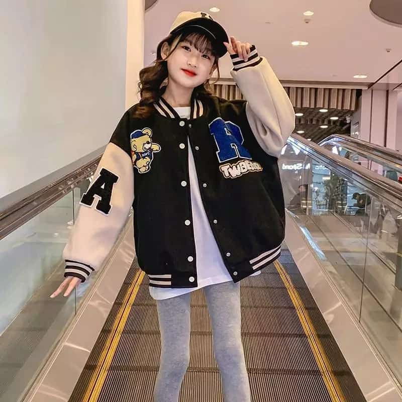 R Tw Jaket Baseball Kids Anak Perempuan Fleece  Premium All Size 8-10 Tahun Outerwear Casual Daily