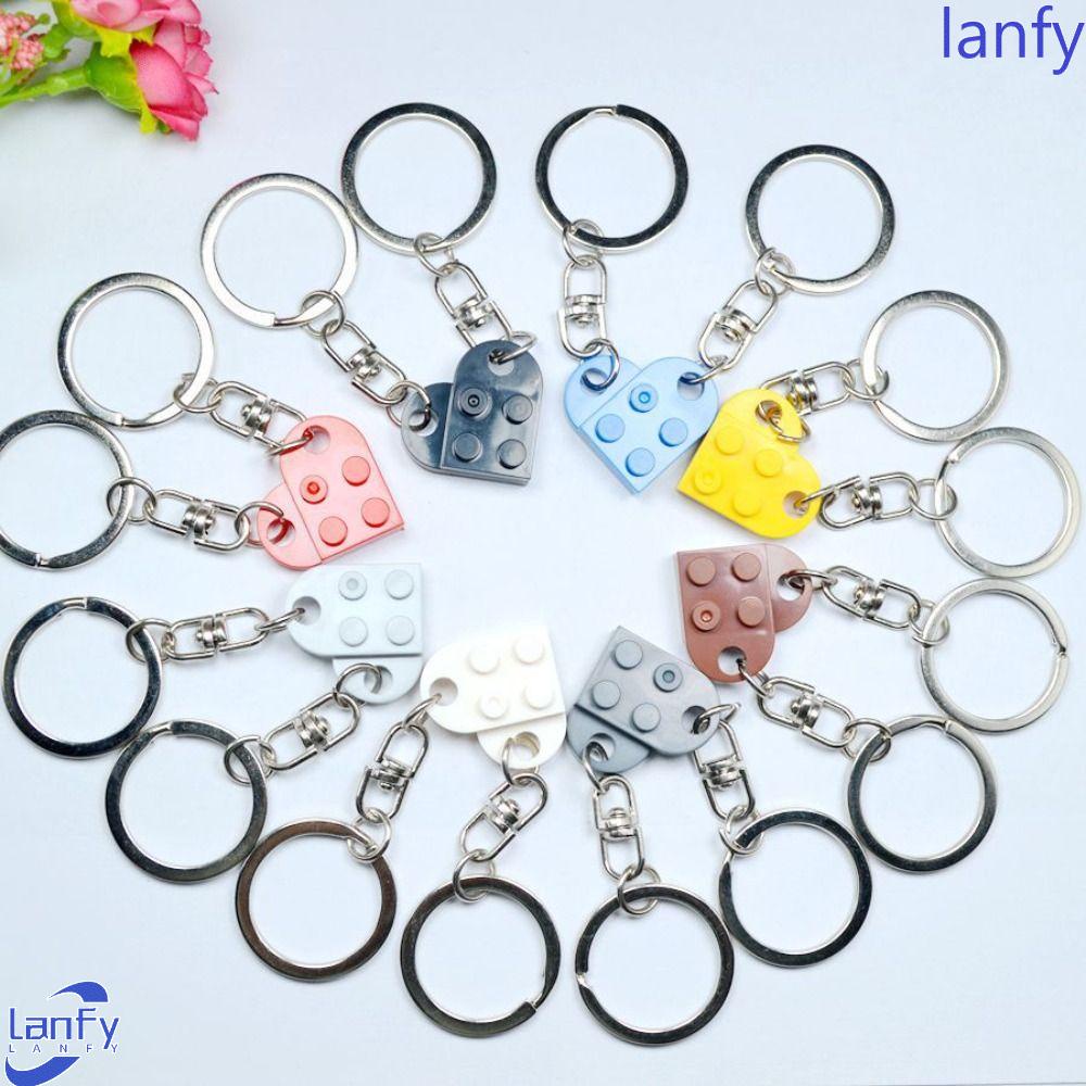 Lanfy Cinta Hati Bata Gantungan Kunci Gadis Cowok Wanita Pria 1pasang Liontin Aksesoris Kunci Gantungan Kunci Mobil Fashion Perhiasan Ornamen Blok Bangunan Key Buckle