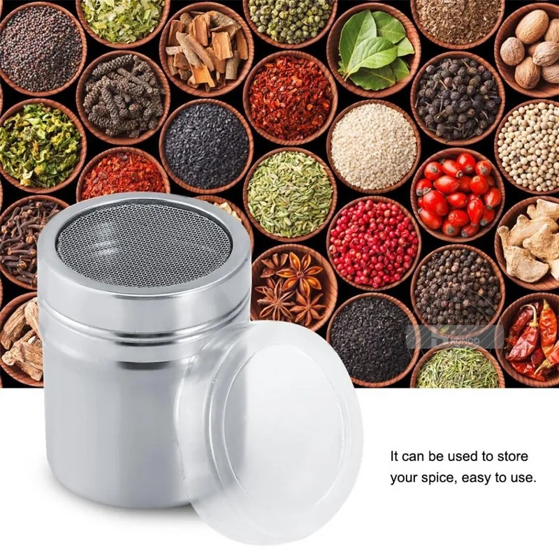 Stainless Steel Sprinkle Cocoa Sugar Gauze Mesh Jar/Botol Bumbu Kain Lap Bubuk Kopi Mewah
