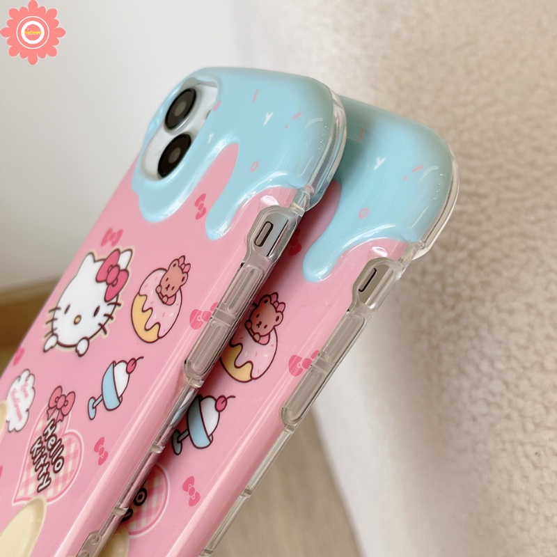 IPHONE Kartun Hello Kitty Case Kompatibel Untuk Iphone11 7Plus XR 14 12 13 Pro Max X XS Max 7 8 Plus Kreatif Permen 3D Es Krim Cinta Lucu Hati Kue Beruang Lembut Tpu Cover