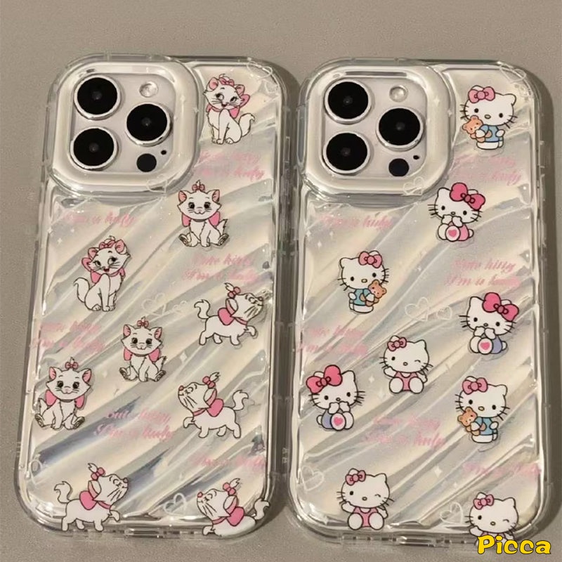 IPHONE Kartun Hello Kitty Case Kompatibel Untuk Iphone11 13 14 12 Pro MAX XR 7Plus 7 8 6 6S Plus X XS MAX SE 20203D Stereo Korgasi Kartu Laser Vintage Tombol Telepon Digital Soft Cover