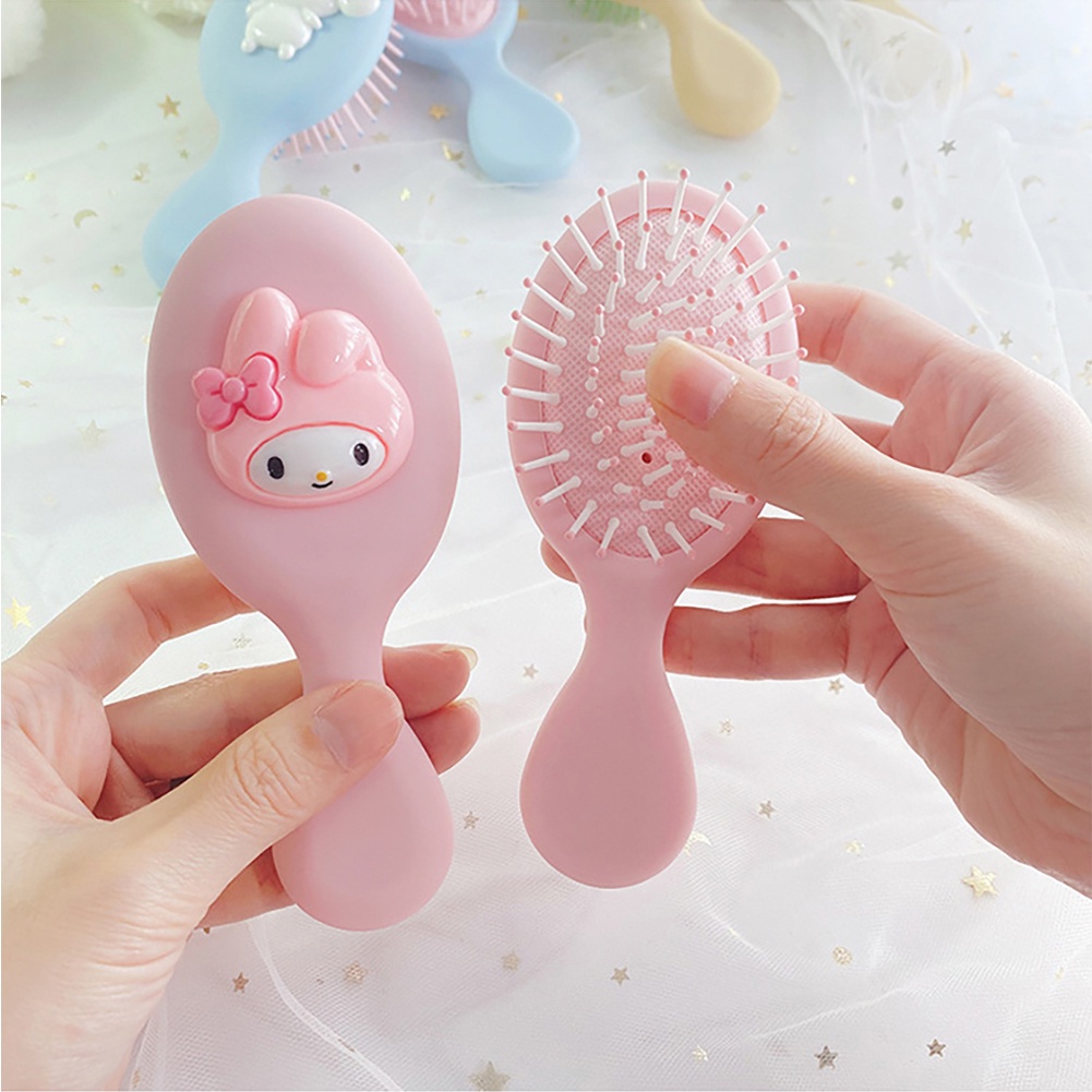 Sanrio Air Cushion Comb Kawaii My Melody Kuromi Cinnamoroll Kartun Pijat Portable Sikat Rambut Wanita Alat Makeup