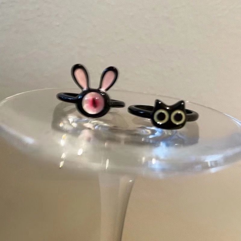 Ahellogirl Cincin Kelinci Kucing Lucu Perempuan2023Cincin Kepribadian Fashion Trendi Baru Childlike Desain Ceruk Sederhana Makanan