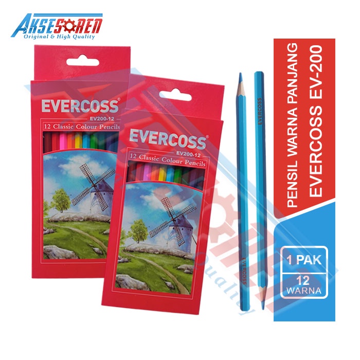 

Aksesoren Pensil Warna Panjang Evercoss EV200 [1 Pack/12 Pcs] / Colour Pencils / Perlengkapan Sekolah Alat Tulis Gambar Mewarnai 12 Warna 1 Set