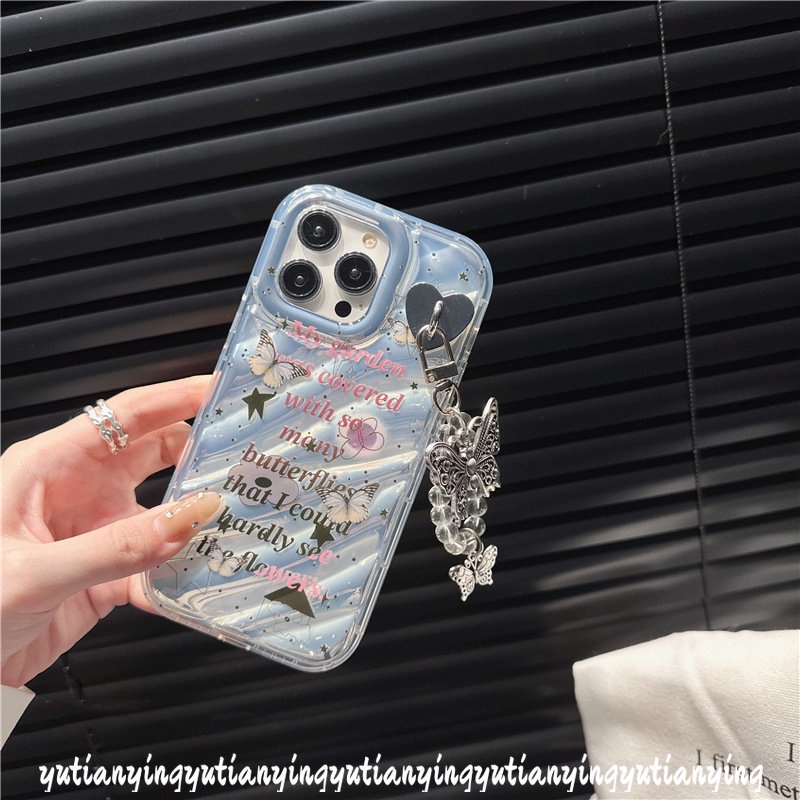 Case Kerut Stereo 3D Kompatibel Untuk IPhone 7Plus 7 8 6S 6plus XR XS X Max11 14 13 12 Pro Max SE 2020mewah Dazzle Kartu Warna Kreatif Surat Sederhana Fantasi Butterfly Cover