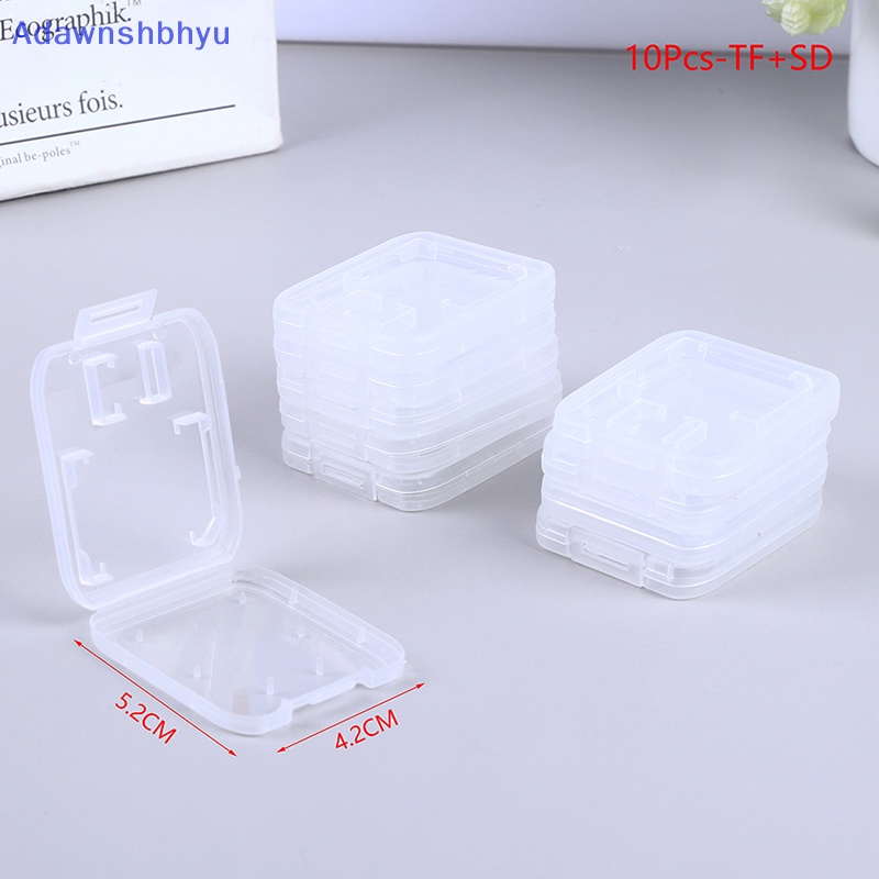 Adhyu 10Pcs Transparan SD TF CF Memory Card Storage Box Holder Kotak Pelindung Case ID