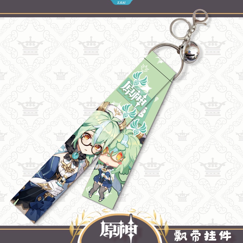 Genshin Impact Wander-Scaramouche Kamisato Ayaka Klee Nahida Ganyu Kartun Anime Lanyard Bell Key Aksesoris Gantungan Kunci Siswa [ZK]