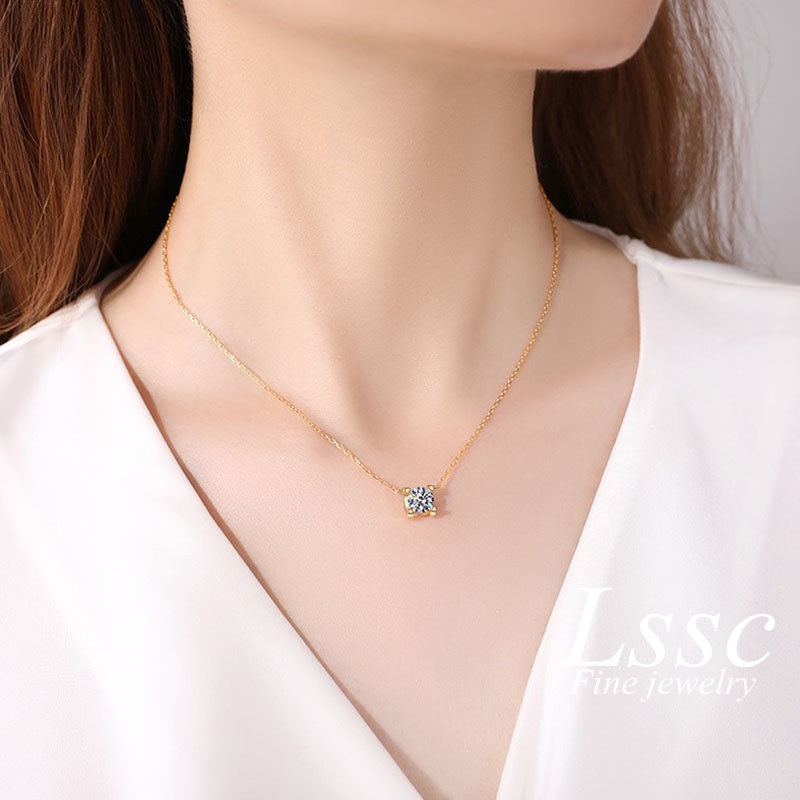 Kalung Titanium Berlian Permata Satu Emas 18K Anti Karat Aesthetic Simple Fashion Aksesoris Wanita Perhiasan