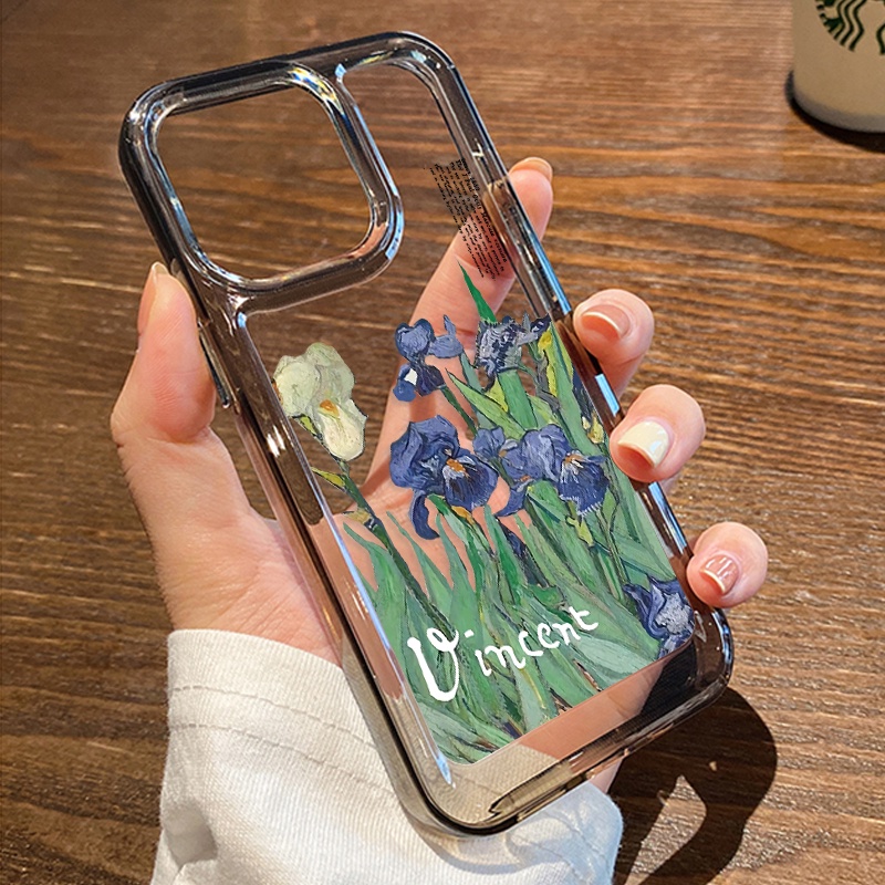 IPHONE Art Painting Flower Case Untuk Iphone6 Kompatibel 7 8 6Plus 7Plus 8Plus 11 14 Pro Max X XS XR 11 12 13 14 Pro Max SE 2020 2022 Plating Electroplated Buttons Shockproof Cover