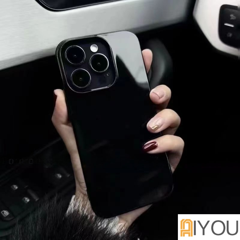 IPHONE Ins Cool Black Glossy Phone Case Kompatibel Untuk Iphone11 Casing 14 Pro Max Ip13 12 11 Pro Max 14 Pro Max XR 8 7 Plus Mulus Glossy Lembut TPU Back Cover