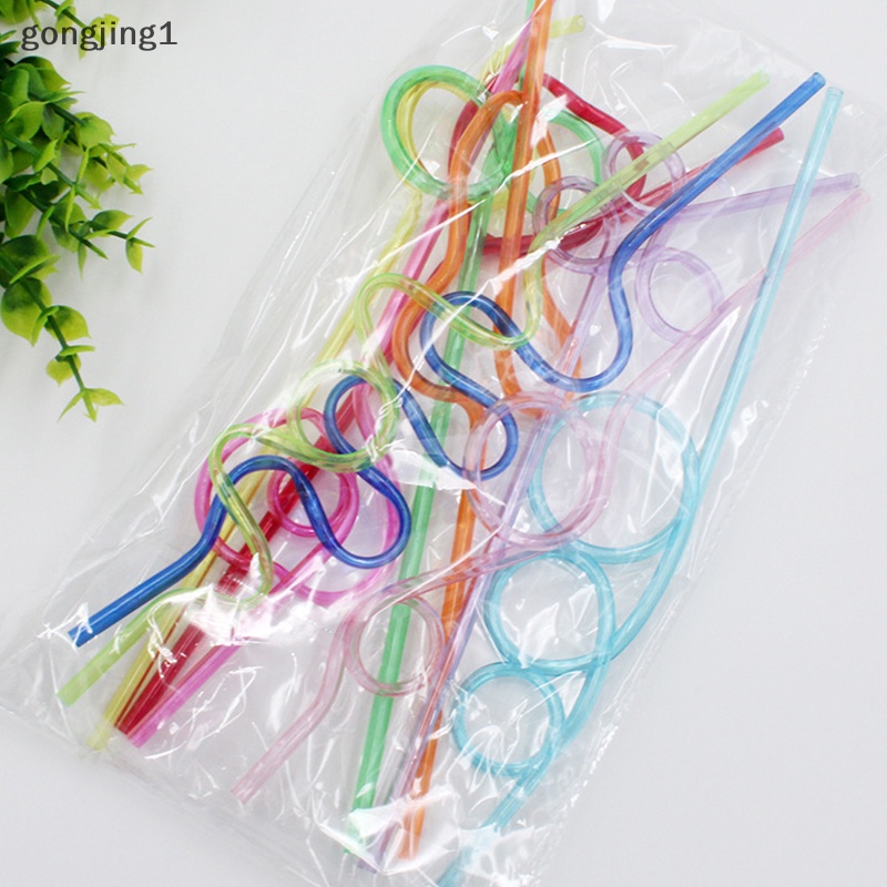 Ggg 10pcs Sedotan Lengkung Warna-Warni Sedotan Berbentuk Hewan Peliharaan Crazy Curly Plastik Untuk Pesta Bar ID