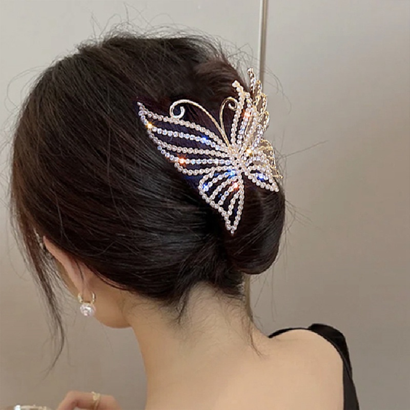 Indah Berlian Imitasi Kupu-Kupu Rambut Cakar Klip Untuk Wanita Elegan Mutiara Rambut Kepiting Barrette Hiasan Kepala Woman Hair Clip