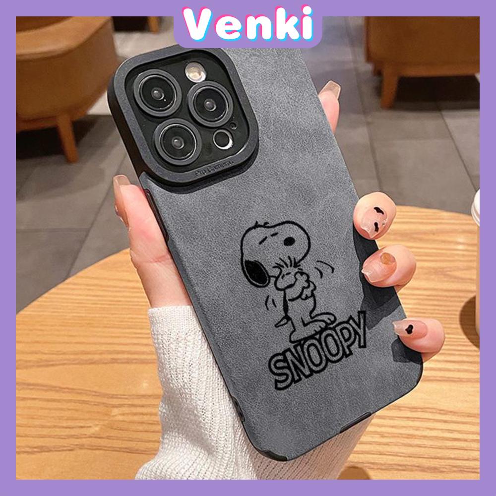 VENKI - Untuk iPhone 11 Case Kulit Anak Sekolah Suede Case Lembut Tahan Guncangan Ponsel Case Kamera Sederhana Anak Anjing Lucu Kompatibel dengan iPhone 14 13 Pro max 12 Pro max xr xs 7Plus 8Plus