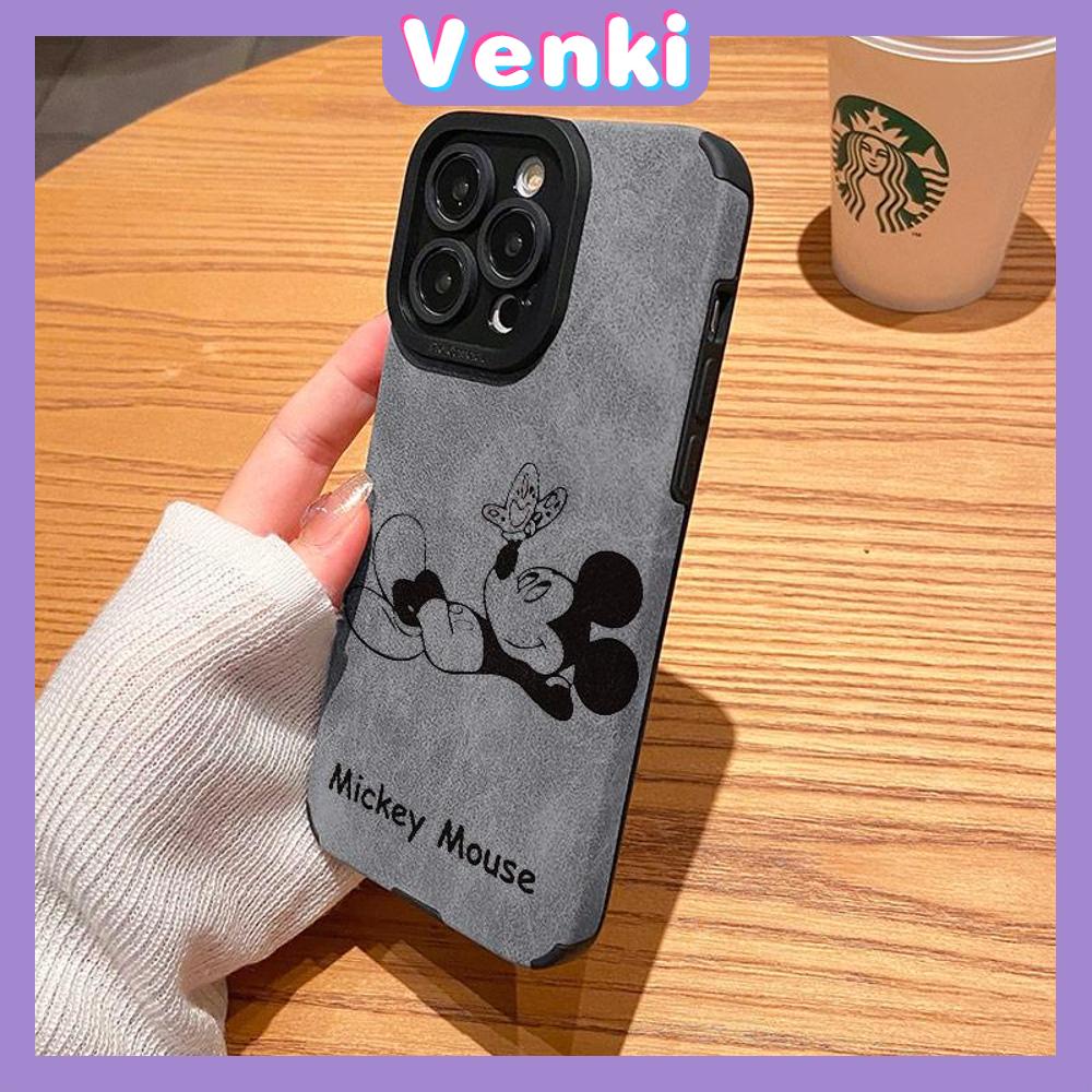 VENKI - Untuk iPhone 11 Case Leather Pupil Suede Case Soft Shockproof Phone Case Camera Simple Cute Cartoon Mouse Kompatibel dengan iPhone 14 13 Pro max 12 Pro max xr xs 7Plus 8Plus