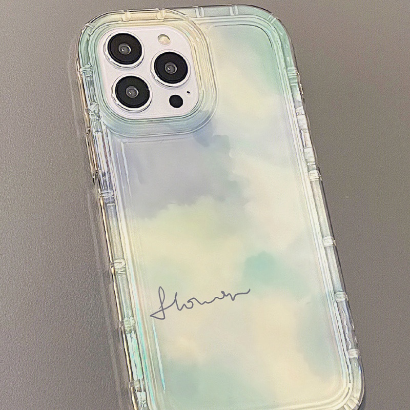 IPHONE Casing Ponsel Warna Biru Hijau Gradasi Kompatibel Untuk Iphone7Plus8Plus6Plus11 14 13 12 Pro MAX XR X XS MAX SE Airbag Shockproof Cover