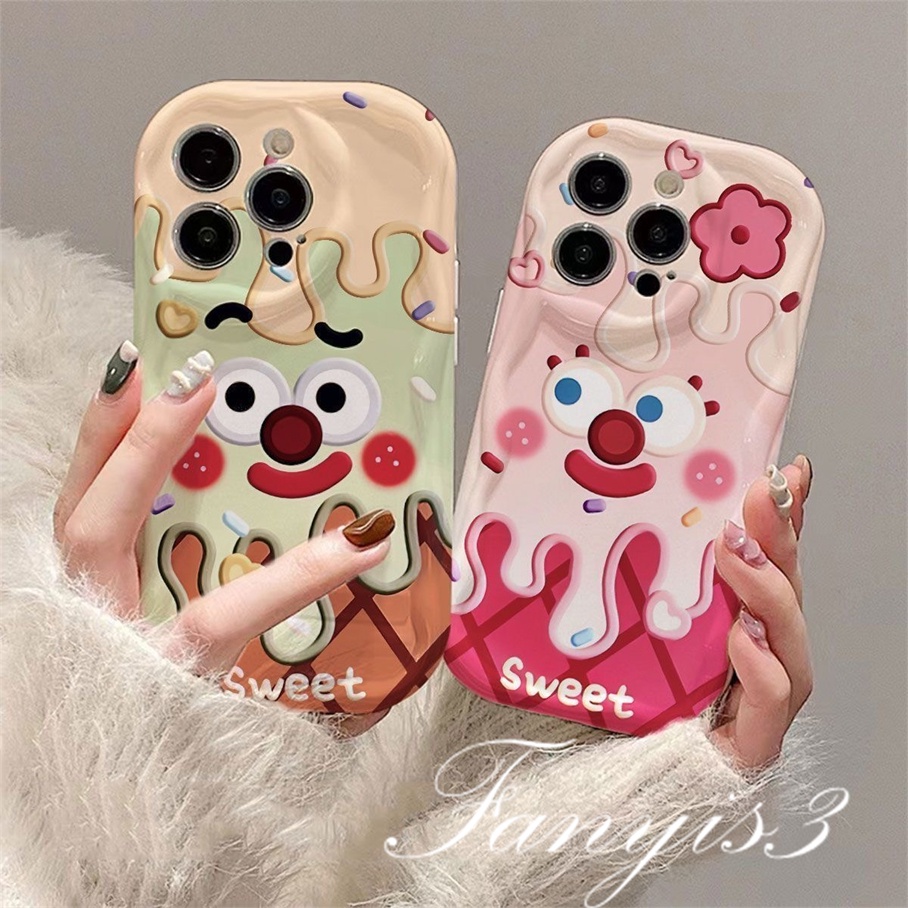 Redmi 12 12C A1 10C 10 10A 9 9A 9C 9T Note 12 12s 11s 10s 11 10 9s 9 Pro Xiaomi Poco X3 X3NFC X3Pro 12 11 Lite Ice Cream Smiley Face Wavy Curved Edge Phone Case TPU Soft Cover