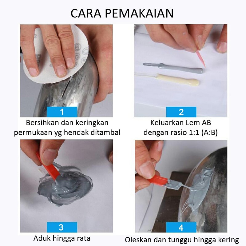 Lem Besi AB Bukan Dextone 2 Komponen Epoxy Lem Kuat Campur Besi Tambal Penambal Anti Bocor Metal Plastik Casting Baja Plastic Steel Kuat Tahan Panas Radiator Repairing Adhesive Glue