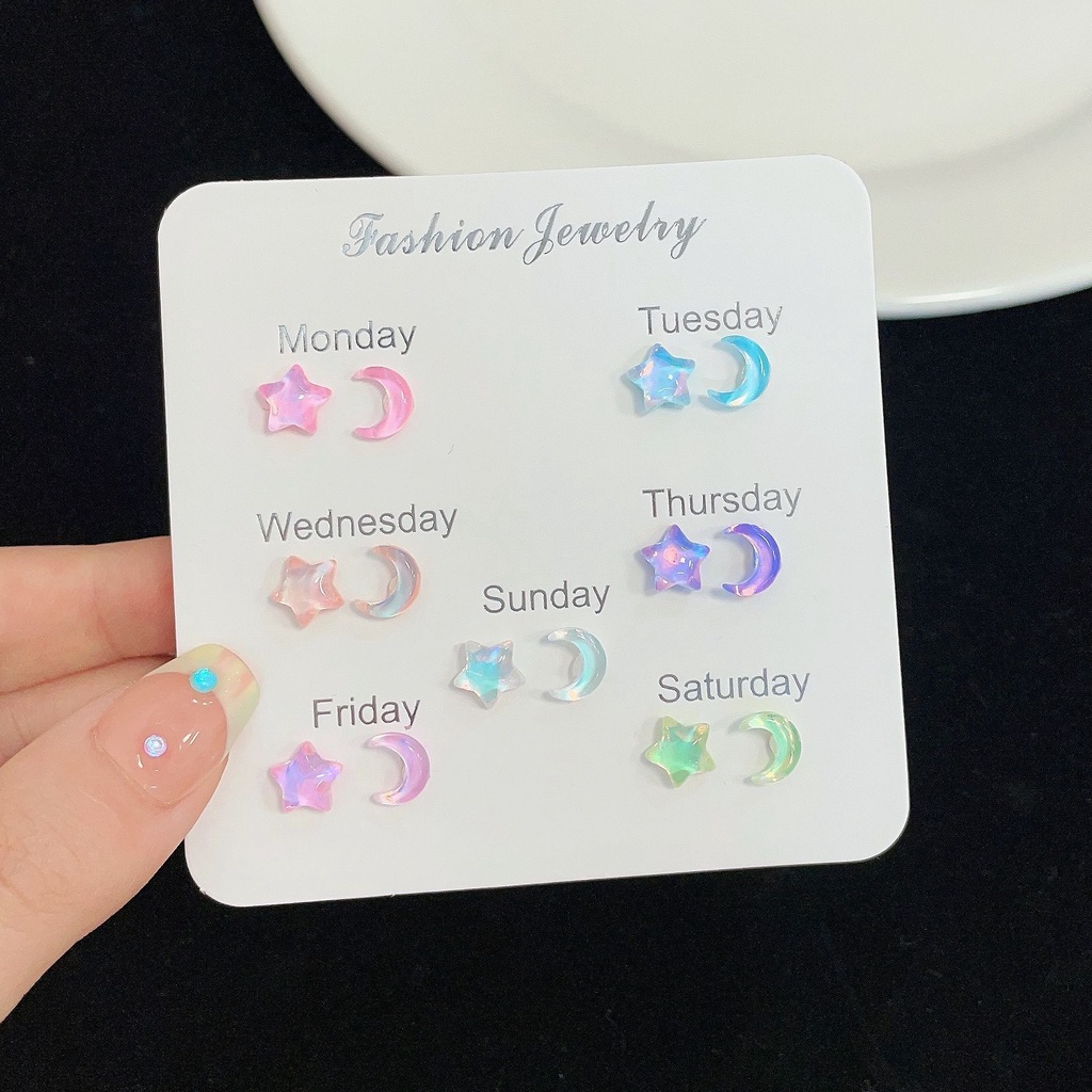 Anting Perak925 Jarum Bintang Bulan Girly Anting Manis Anting Mini