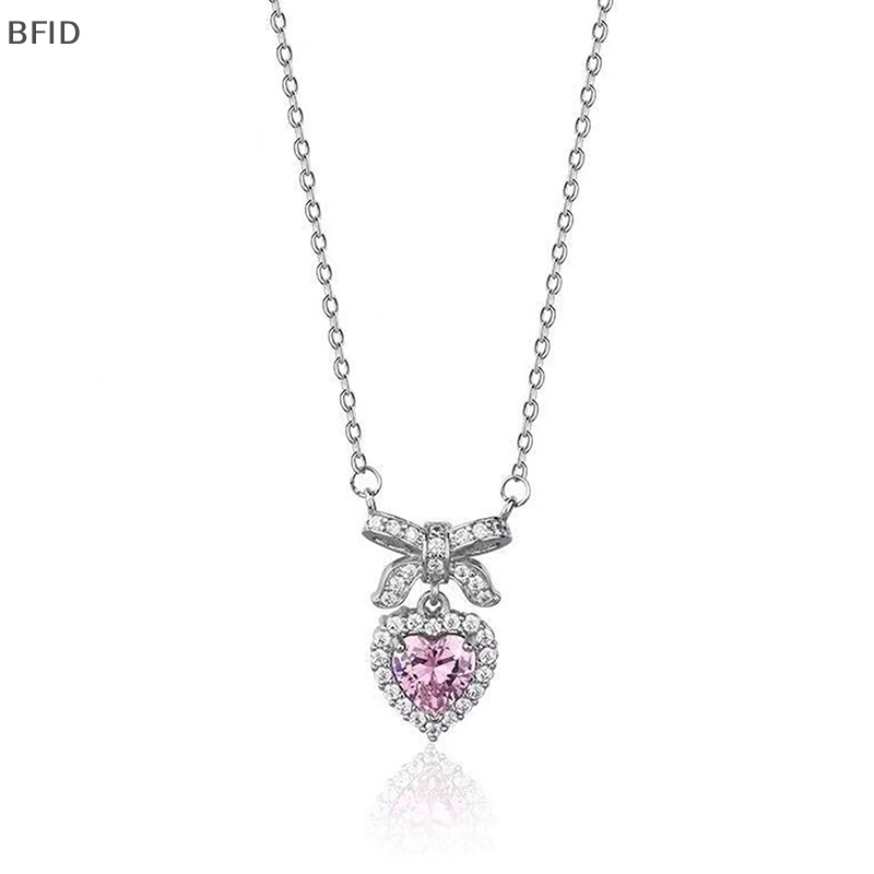 [BFID] Fashion Pink Ikatan Simpul Hati Zirkon Kalung Pesona Aesthetic Klavikula Rantai Kalung Untuk Wanita Valenes Hari Hadiah Pesta Perhiasan [ID]