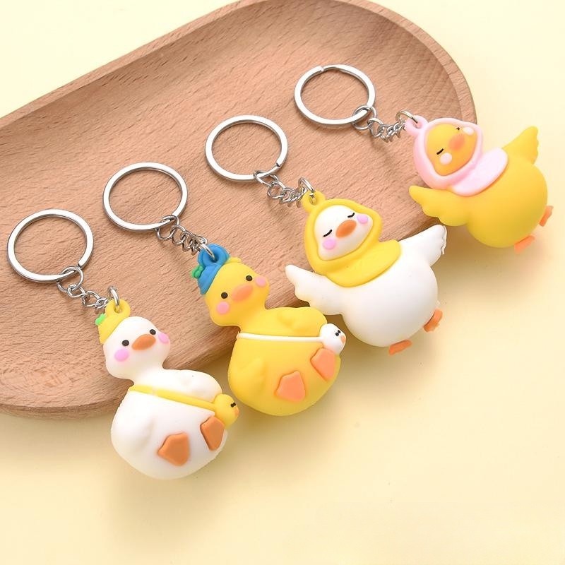 Kreatif Kuning Putih Bebek Gantungan Kunci/ Boneka Bebek Kartun Lucu Liontin Gantungan Kunci/ Tas Mobil Populer Karet Keyring Aksesoris