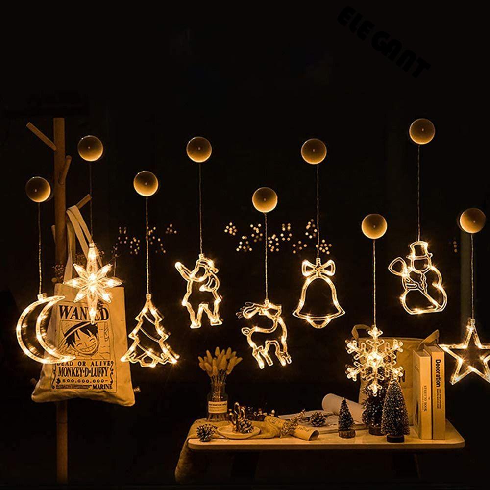 [Elegan] Led String Light Suction Cup Santa Snowflake Fairy Light Pendent Lights Decor Untuk Ornamen Jendela Rumah Xmas Christmas Decoration