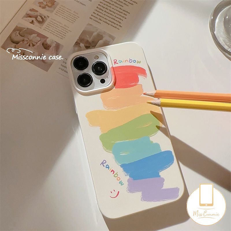 IPHONE Doodle Cat Warna-Warni Pelangi Case Kompatibel Untuk Iphone11 13 14 12 Pro Max 7Plus XR X XS Max7 8 Plus SE 2020 Glossy Halus Shockproof Lembut Tpu Penutup Belakang