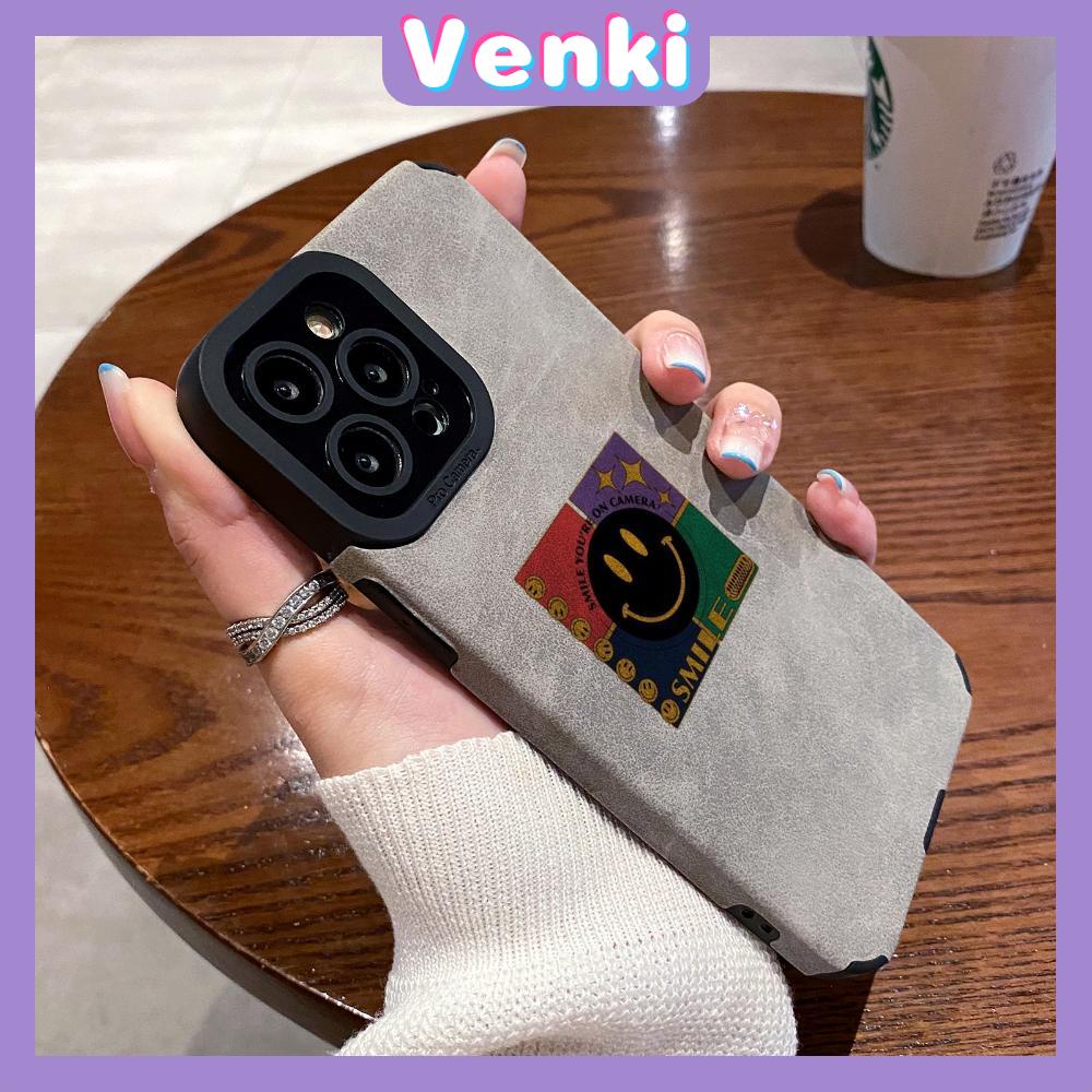 VENKI - Untuk iPhone 11 Case Leather Pupil Suede Case Soft Shockproof Phone Case Camera Simple Black Smile Kompatibel dengan iPhone 14 13 Pro max 12 Pro max xr xs 7Plus 8Plus