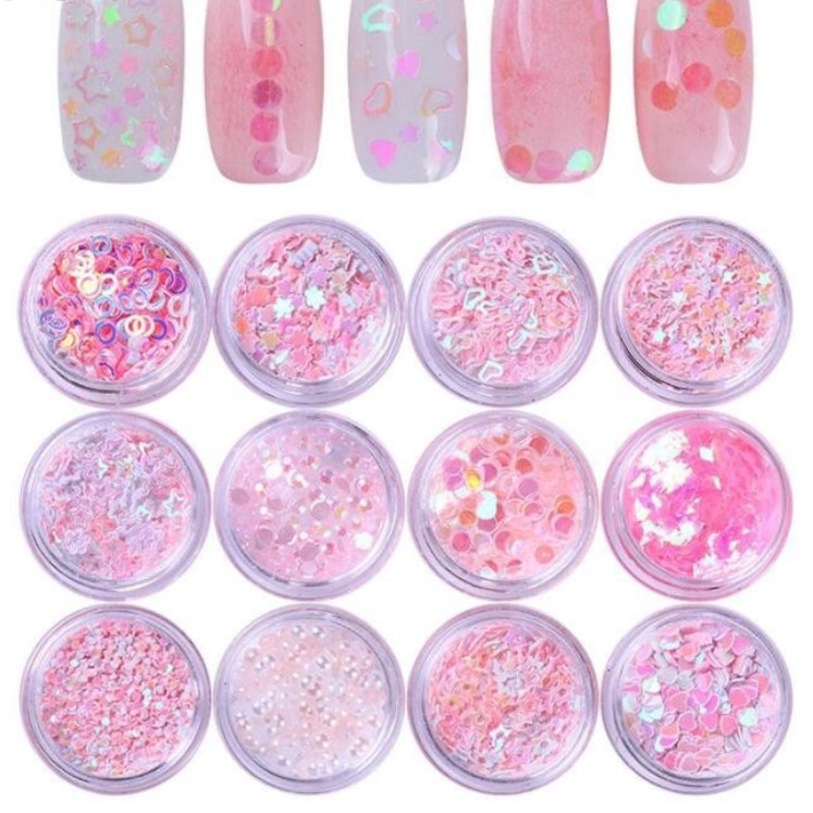 Glitter gliter sequin untuk nail art 1 box isi 12 pcs